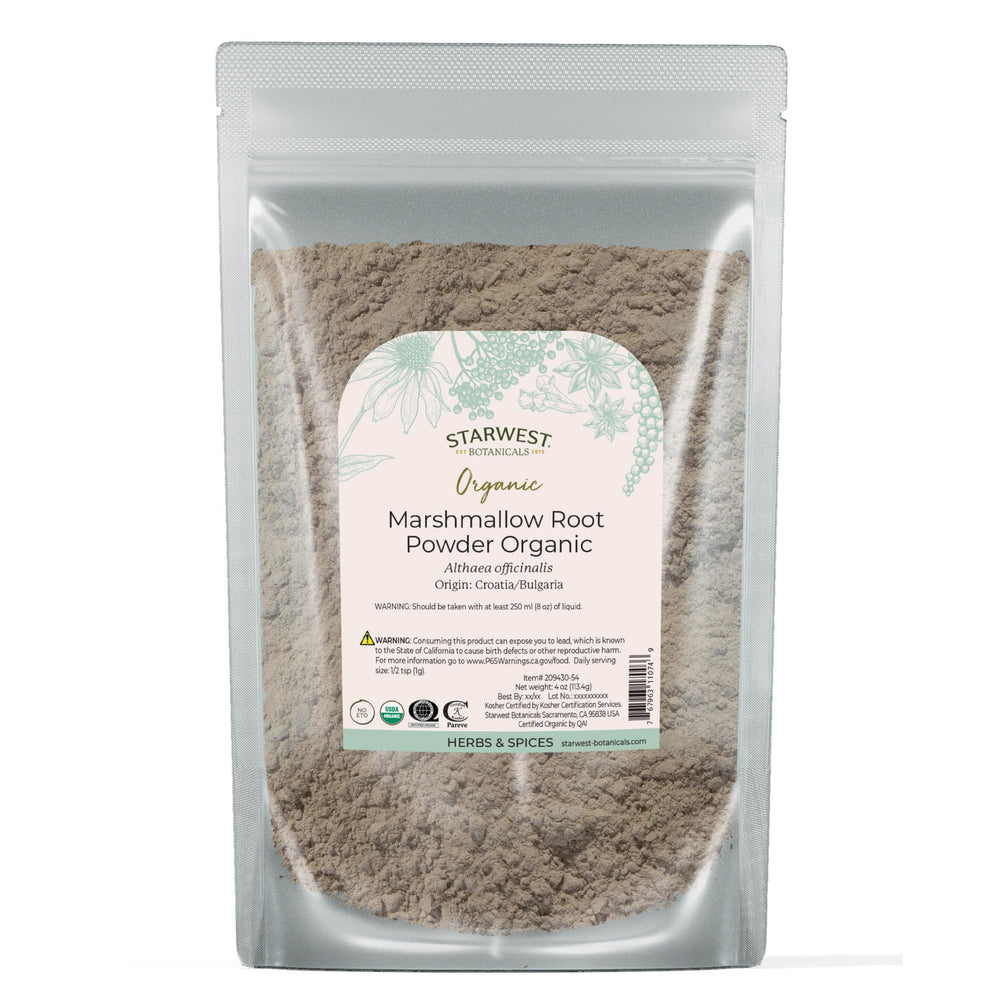 Front view of Starwest Marshmallow Root Powder 4 oz pouch