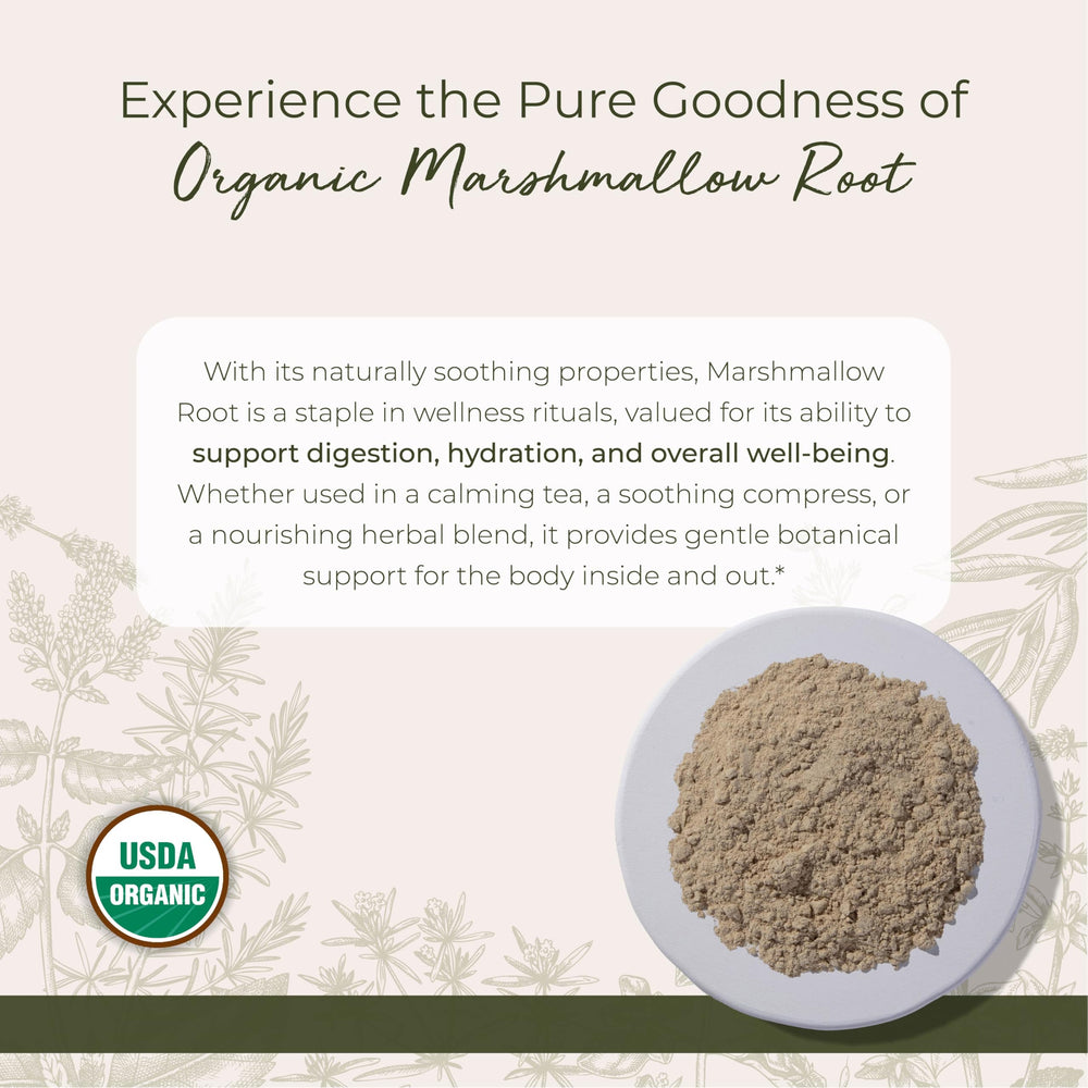 Starwest Marshmallow Root Powder label showing organic and kosher certifications