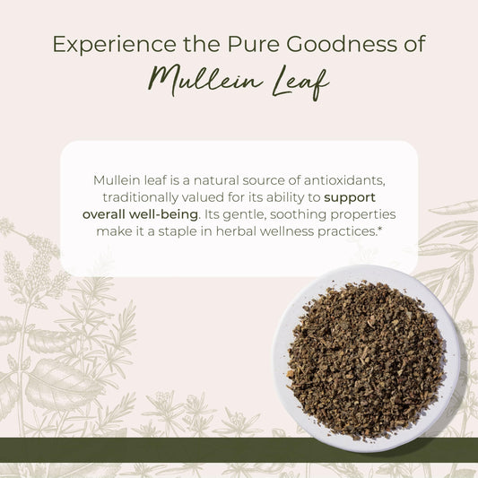 Back label with product details on Starwest Mullein Leaf bag