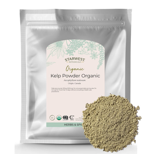 Front view of Starwest Organic Kelp Powder 16 oz bag