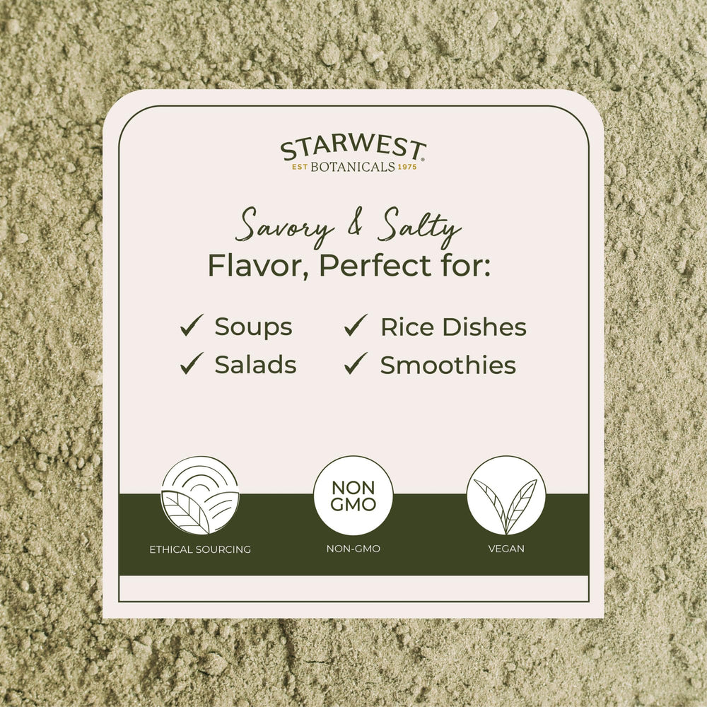 Kelp powder added to a pot of soup as a cooking ingredient