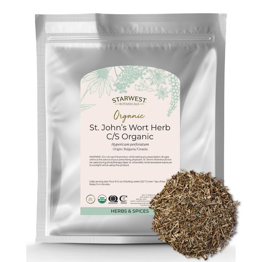 Dried St. John's Wort herb in 1 lb bag (Starwest Botanicals)