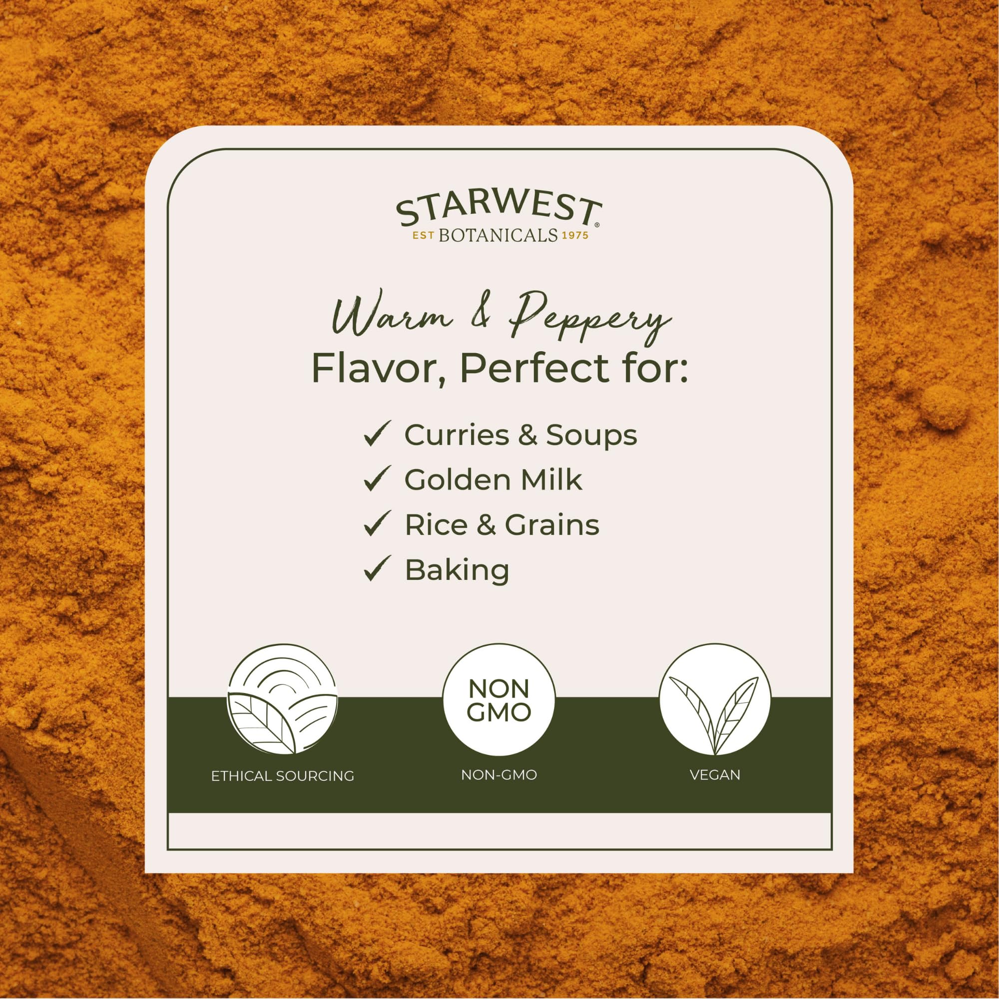 Starwest Organic Ground Turmeric Powder jar with label