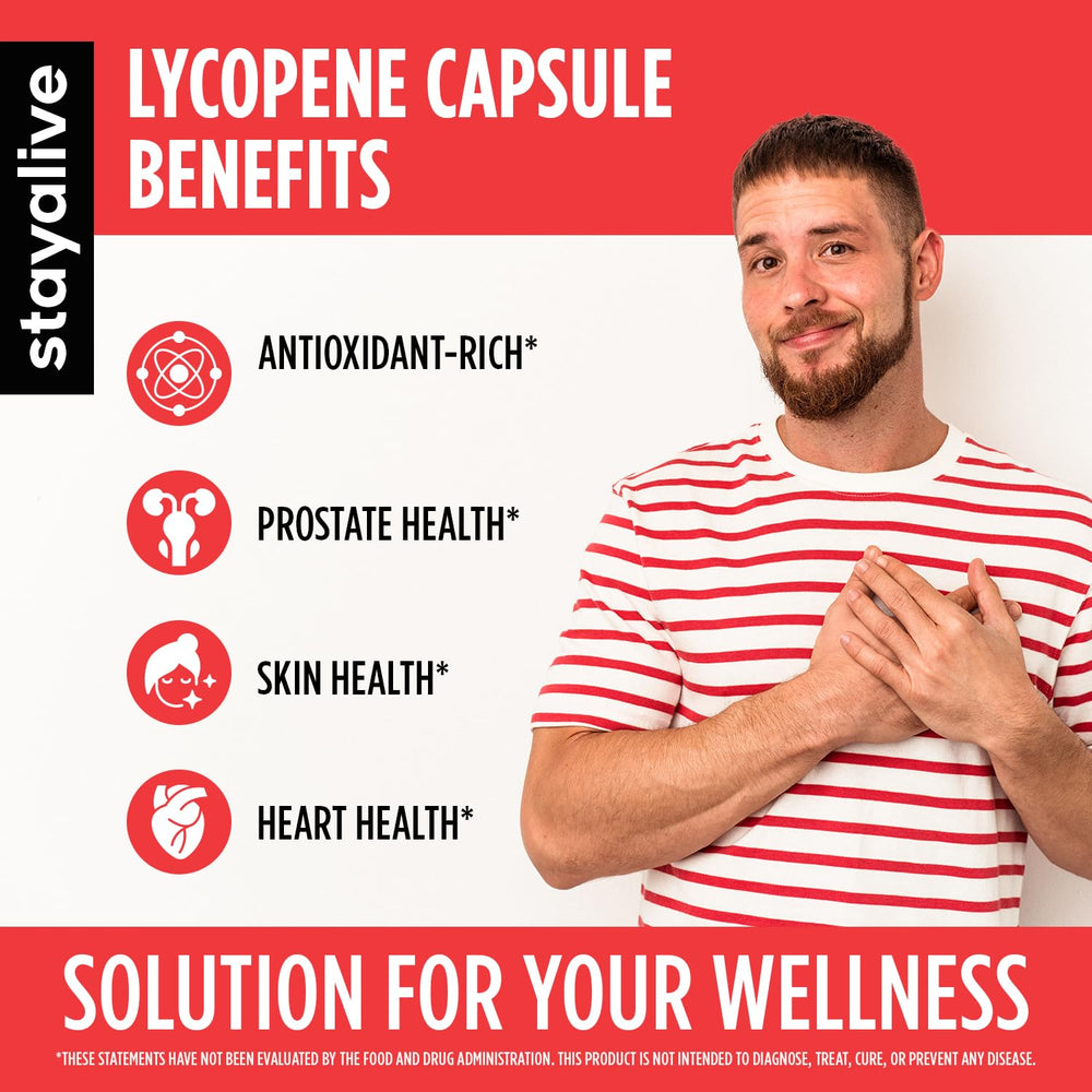 Close-up of Stay Alive Lycopene capsules