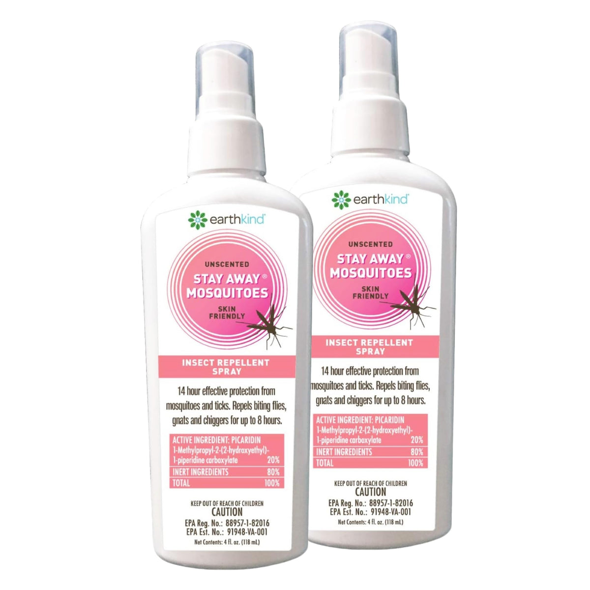 Stay Away EarthKind mosquitoes insect repellent bottle demonstrates long-lasting plant-based protection against bites.