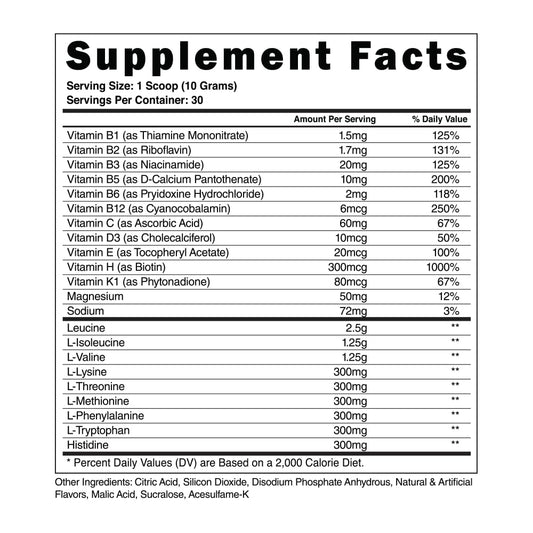 BCAA EAA powder 2:1:1 ratio aiding lean muscle growth