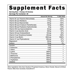 Scoop of BCAA EAA powder beside the bottle