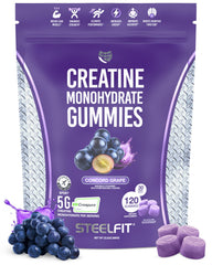 Front view of SteelFit Creapure Creatine Monohydrate Gummies Concord Grape bottle