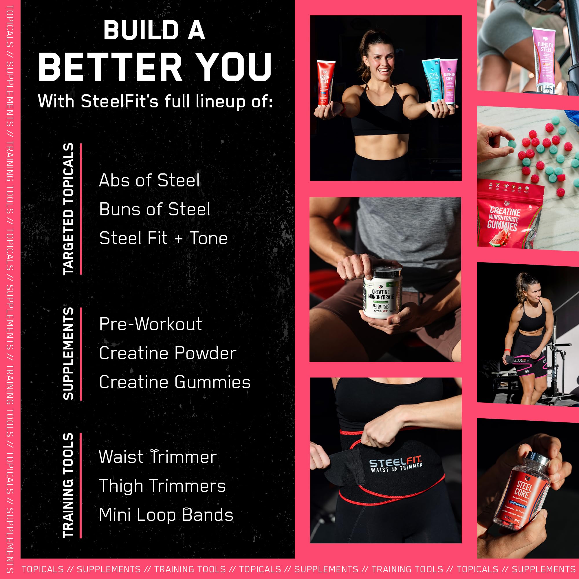 Gym setting with gym gear beside SteelFit gummies for scale