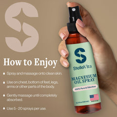 StelleVita Pure Magnesium Oil Spray demonstrates fast absorption on clean skin.