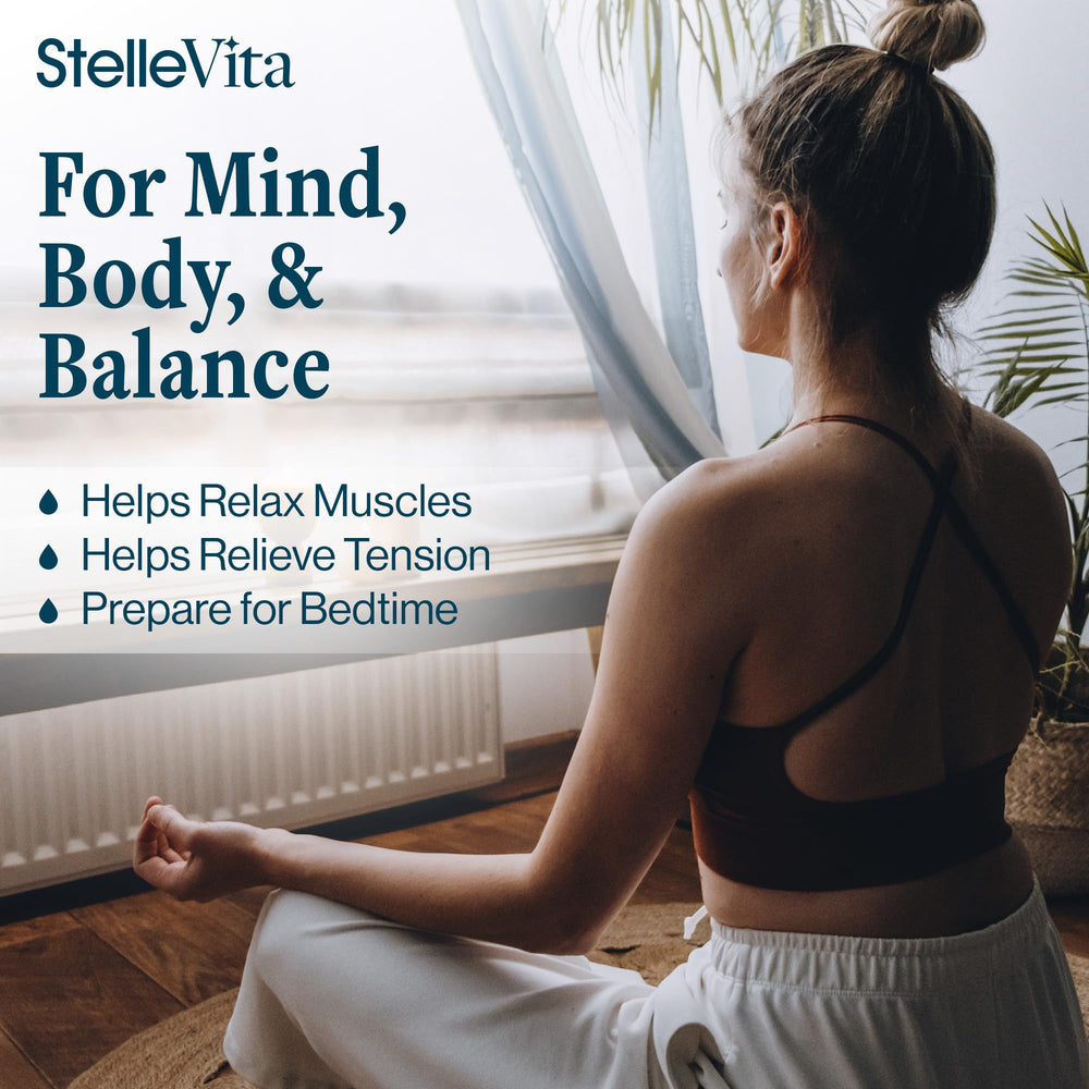 StelleVita Pure Magnesium Oil Spray applied to feet for nightly relaxation.