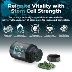 Close-up of stem cell capsules showing 1000mg dosage.