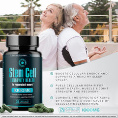 Close-up of stem cell supplement bottle and label
