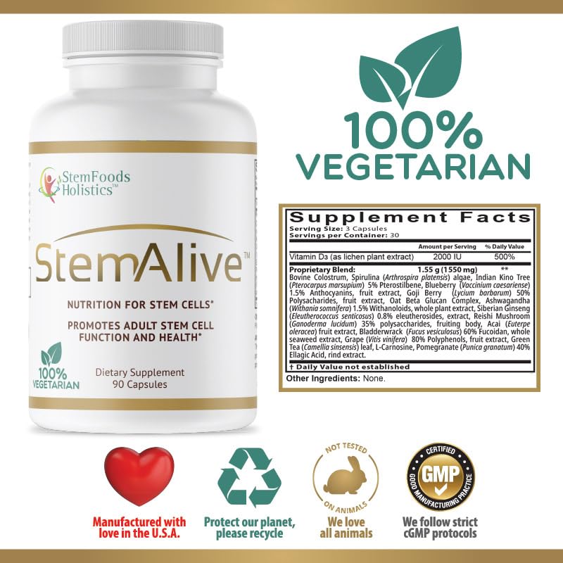 StemAlive product beside ingredients icons