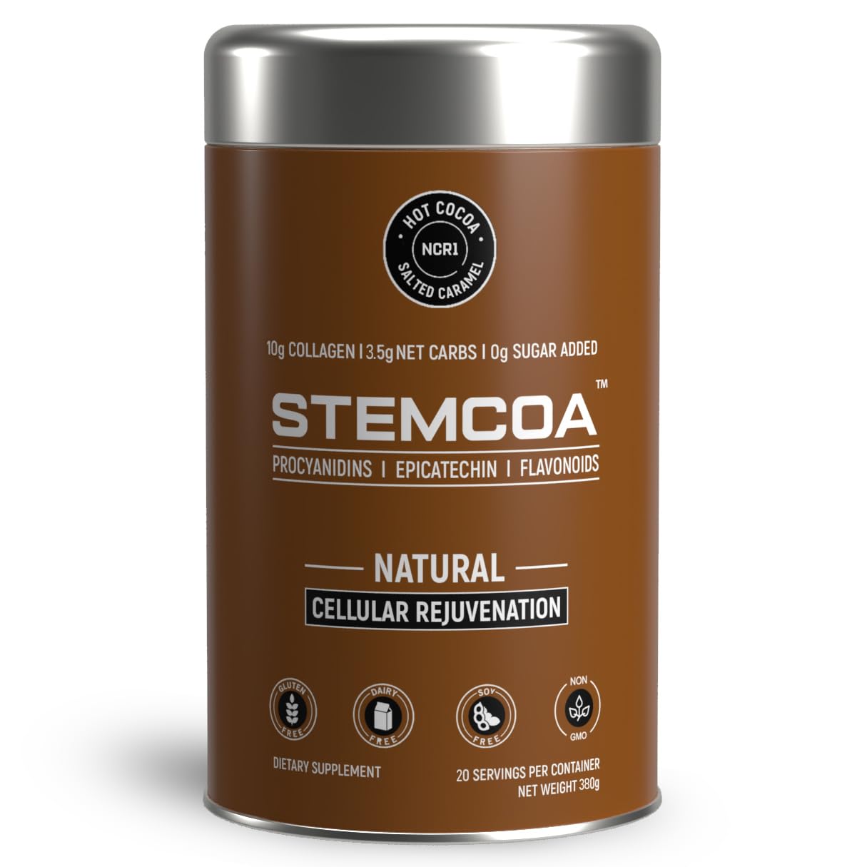 Stemcoa NCR1 salted caramel collagen powder tub label