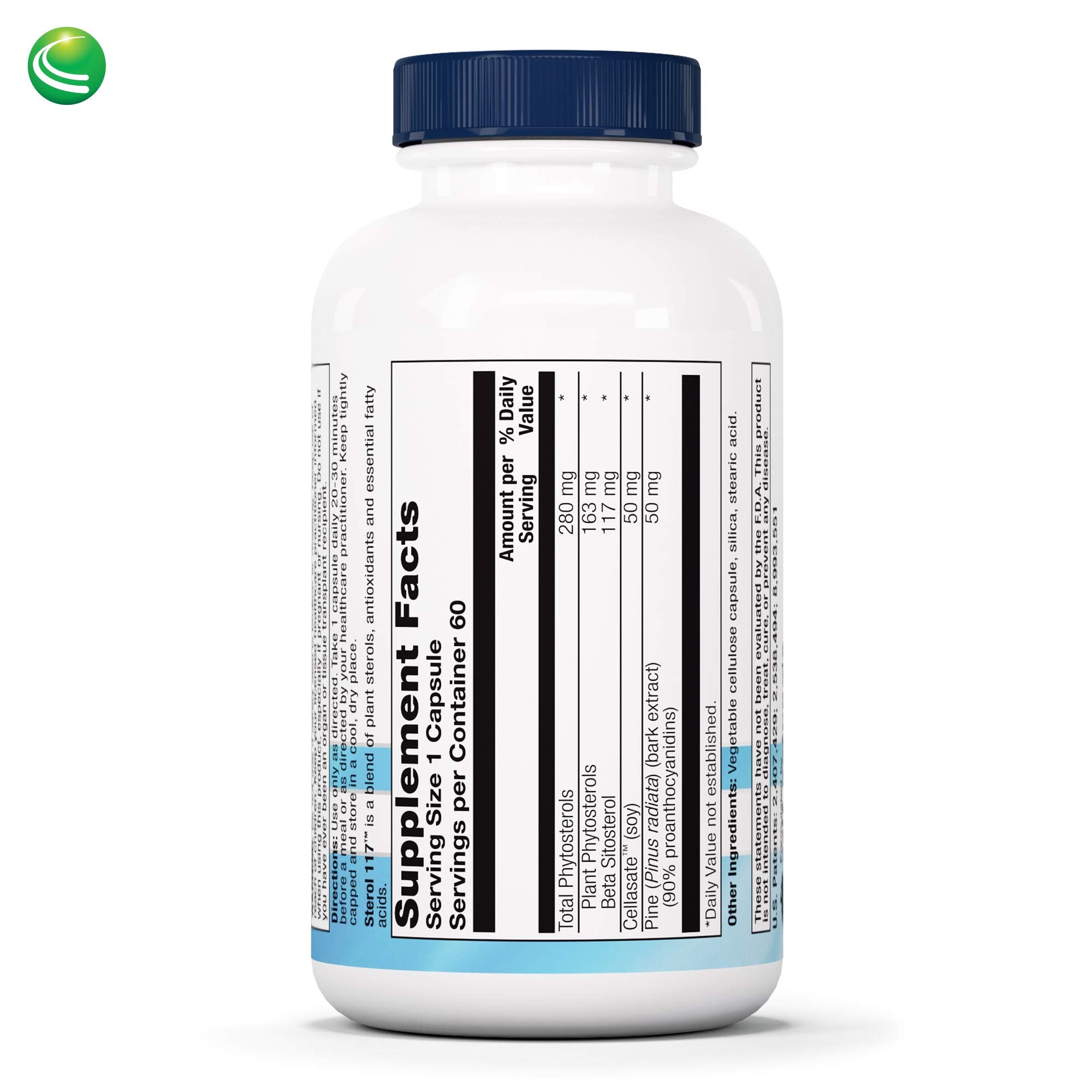 Sterol 117 bottle back label with supplement facts