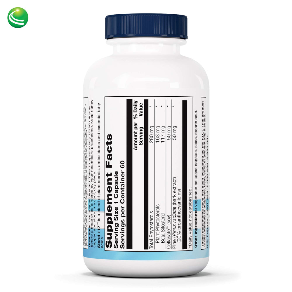 Sterol 117 bottle back label with supplement facts