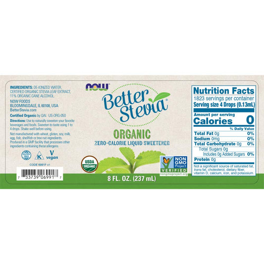 Organic stevia liquid sweetener by NOW Foods, 8 oz