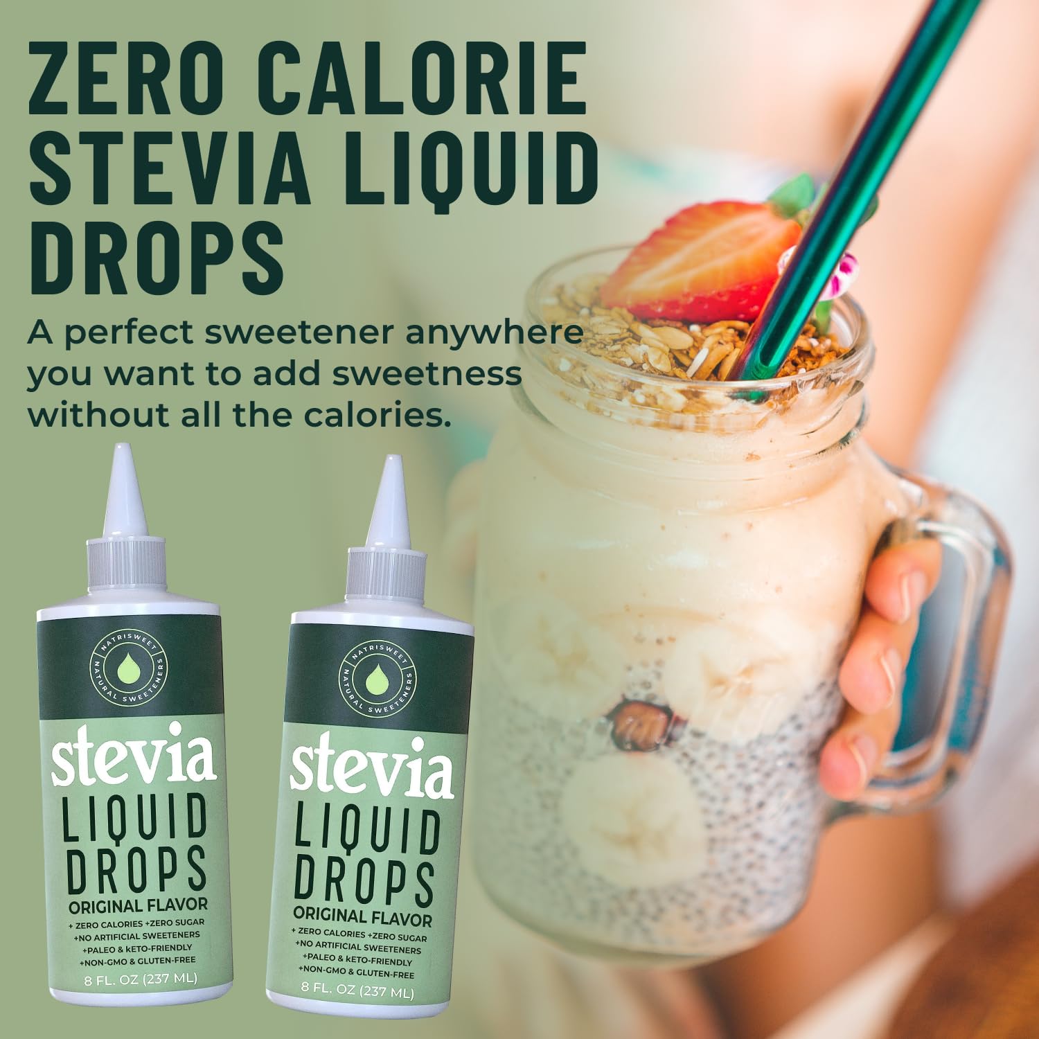 Packaging highlighting zero calories and zero carbs