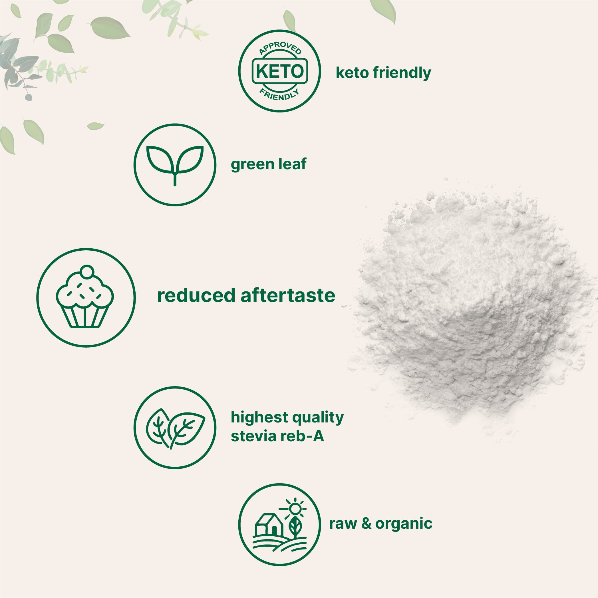 Included measuring scoop with stevia powder
