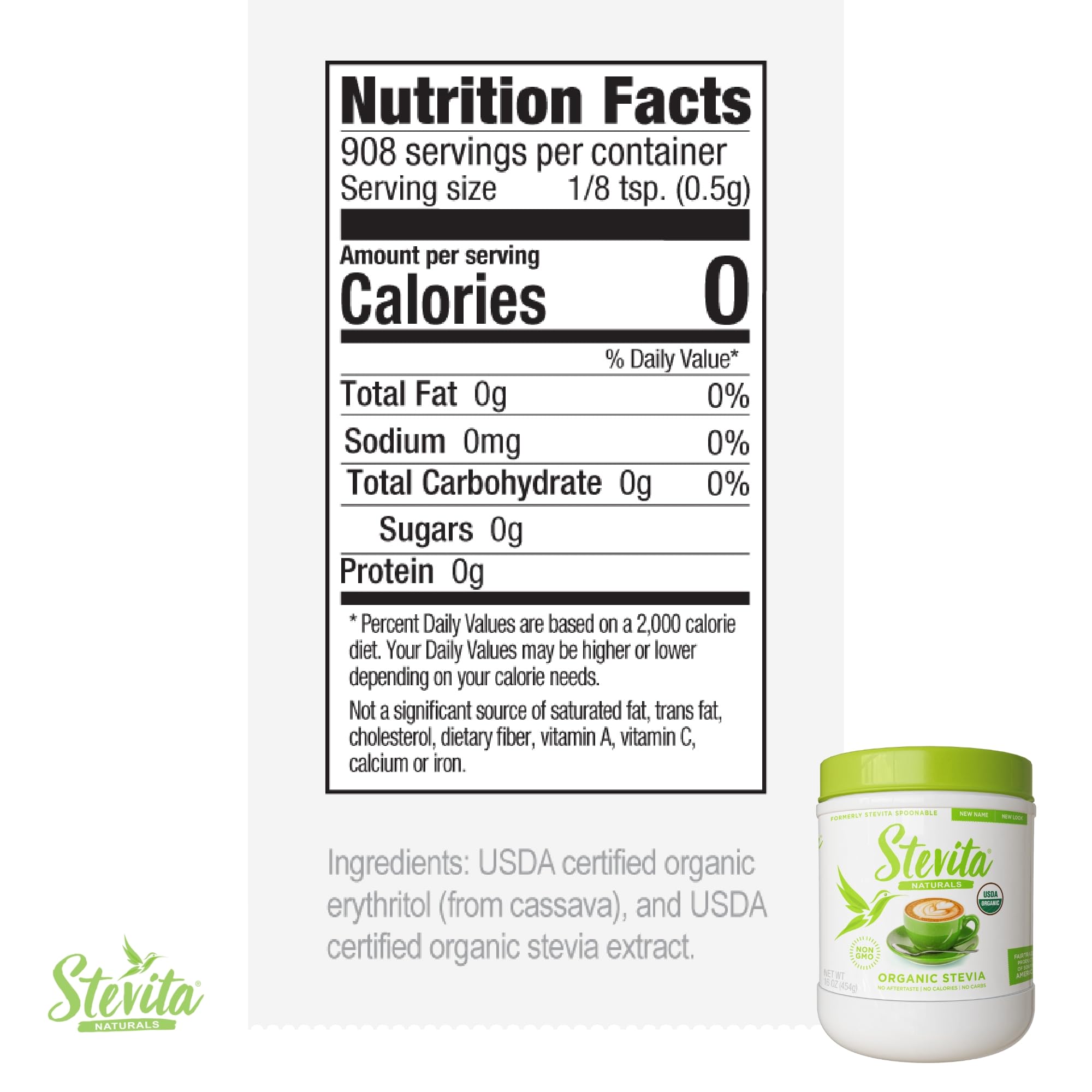 USDA Organic seal on Stevita Stevia jar