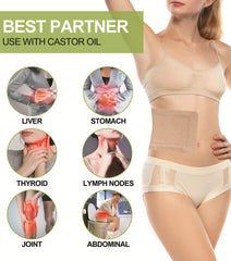 Close-up of castor oil pack wrap applied to skin with self-adhesive