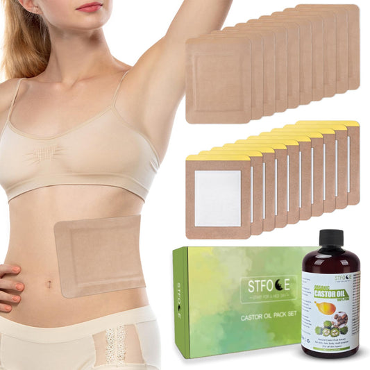STFOCE castor oil pack wrap 7.9x5.5 inches placed on skin