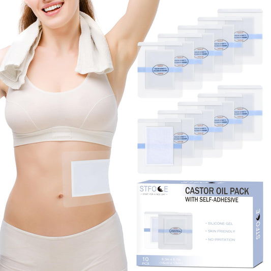 STFOCE 10pcs Castor Oil Pack Wrap - packaging and product overview