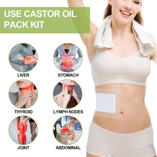 Castor oil pack wrap applied to the body showing gentle self-adhesive layer