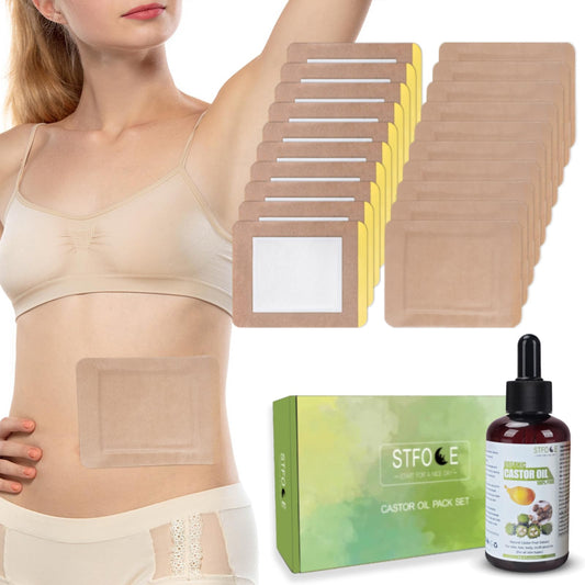 Main product image: STFOCE Castor Oil Pack Wrap with self-adhesive design