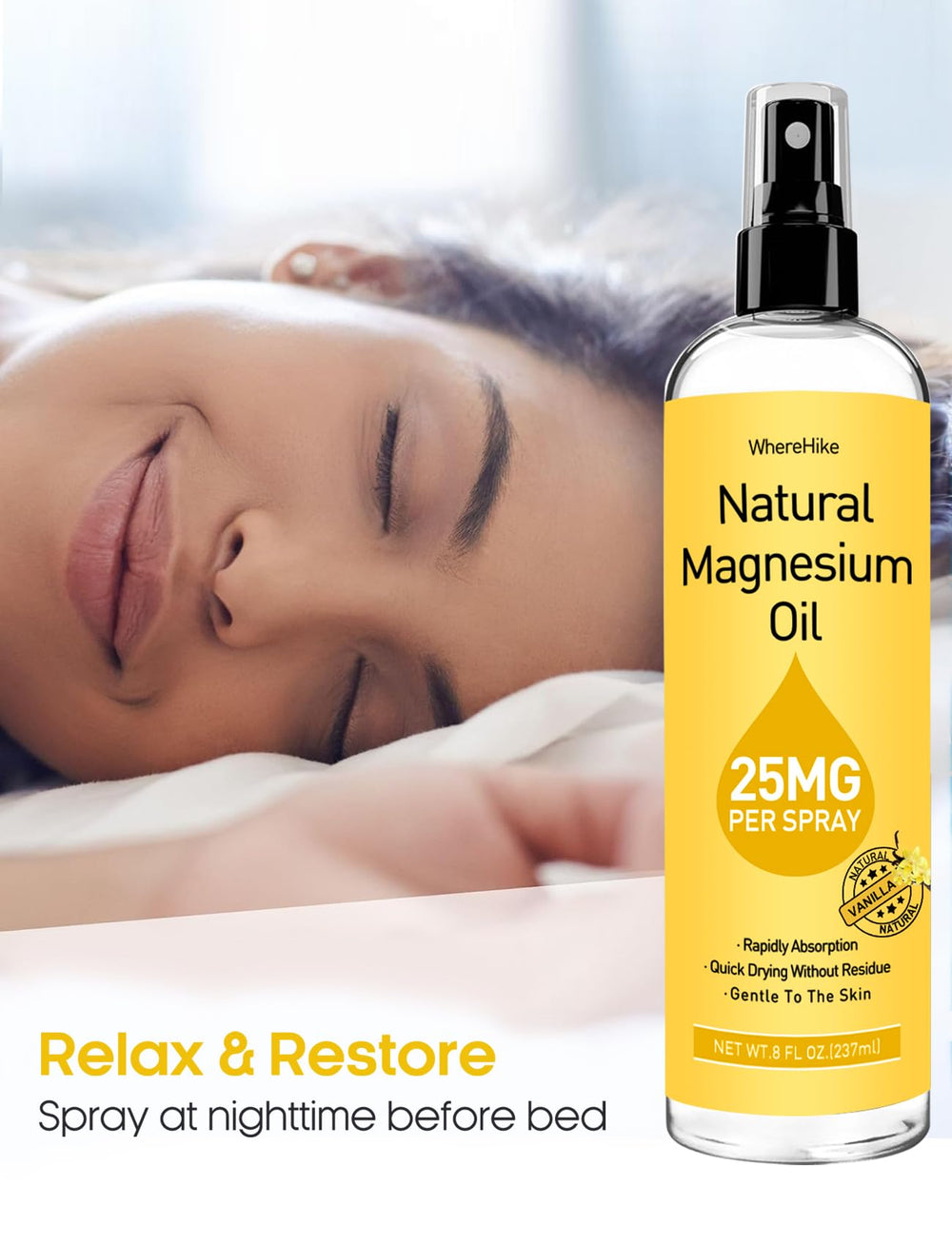 Close-up of Stilip Magnesium Spray bottle Vanilla