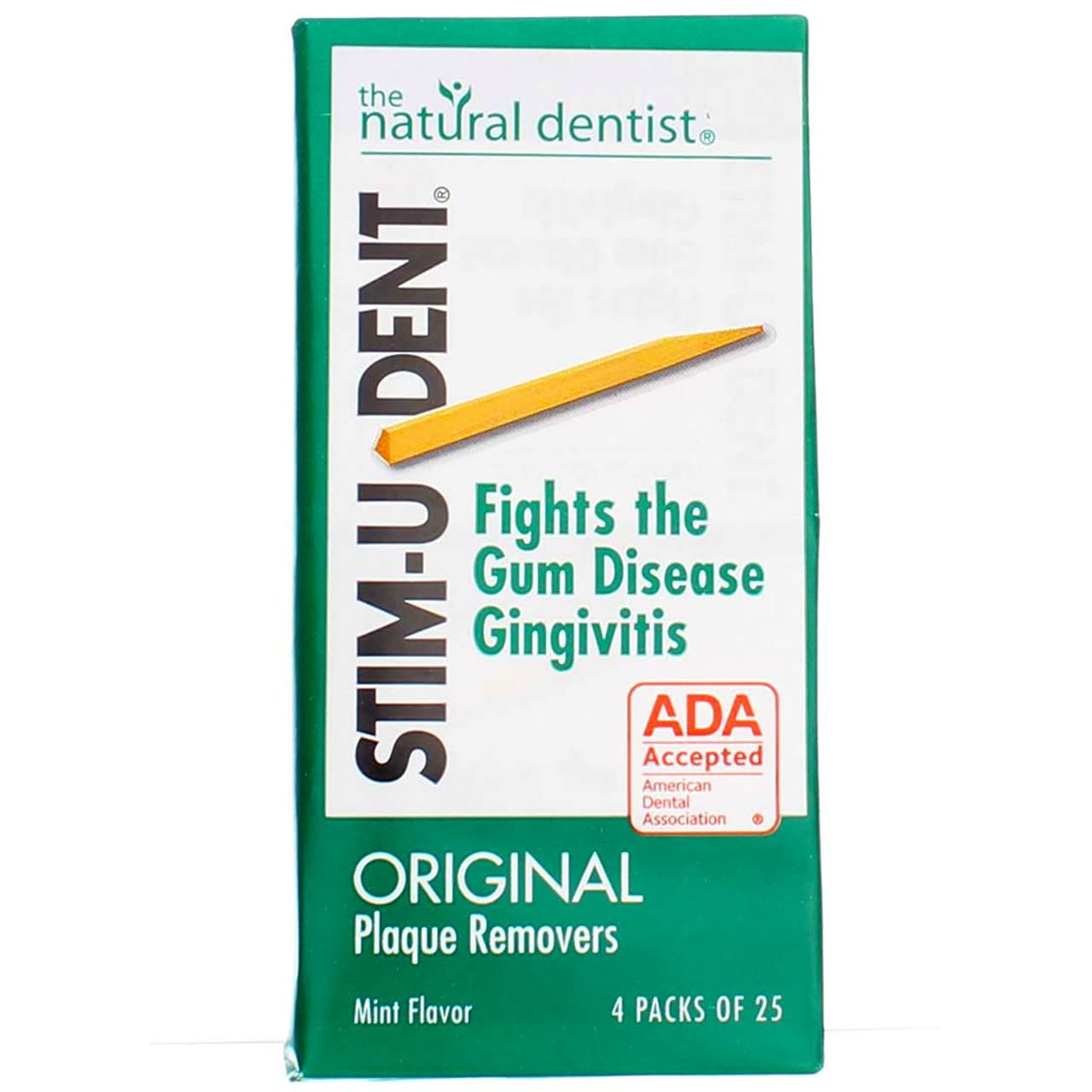 Close-up of Stim-U-Dent mint plaque remover tip
