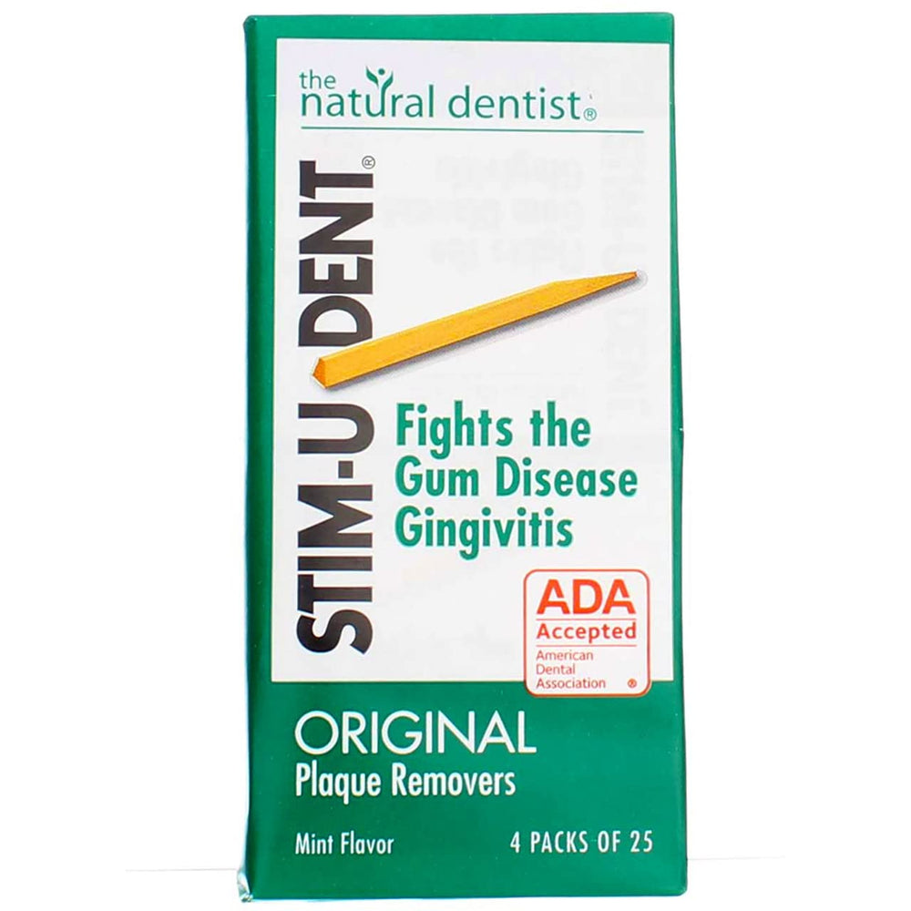 Close-up of Stim-U-Dent mint plaque remover tip