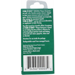 Close-up of Stim-U-Dent plaque remover picking away plaque