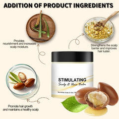 Stimulating Scalp and Hair Balm ingredients include nourishing shea butter and mango oil.