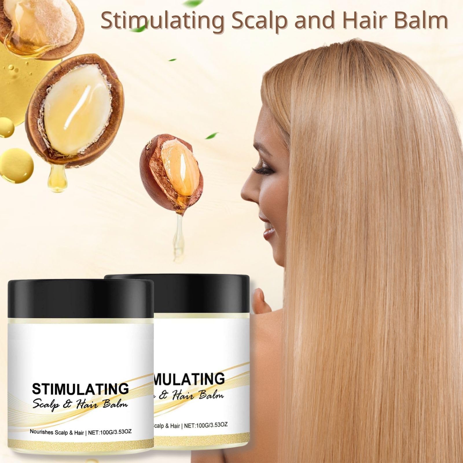Stimulating Scalp and Hair Balm on scalp demonstrates cooling hydration.