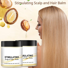 Stimulating Scalp and Hair Balm on scalp demonstrates cooling hydration.