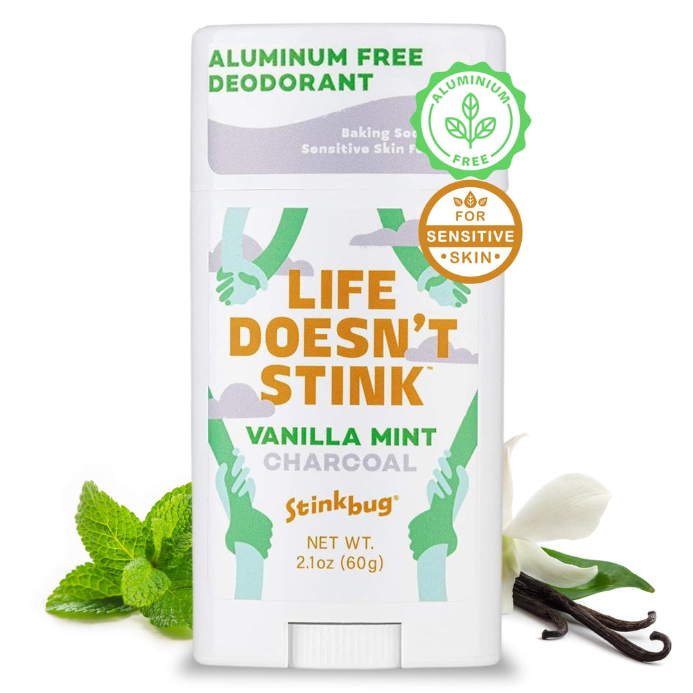 Stinkbug Naturals vanilla mint deodorant stick aluminum-free for sensitive skin