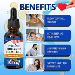Hemp oil bottle label showing 400,000mg and berry flavor