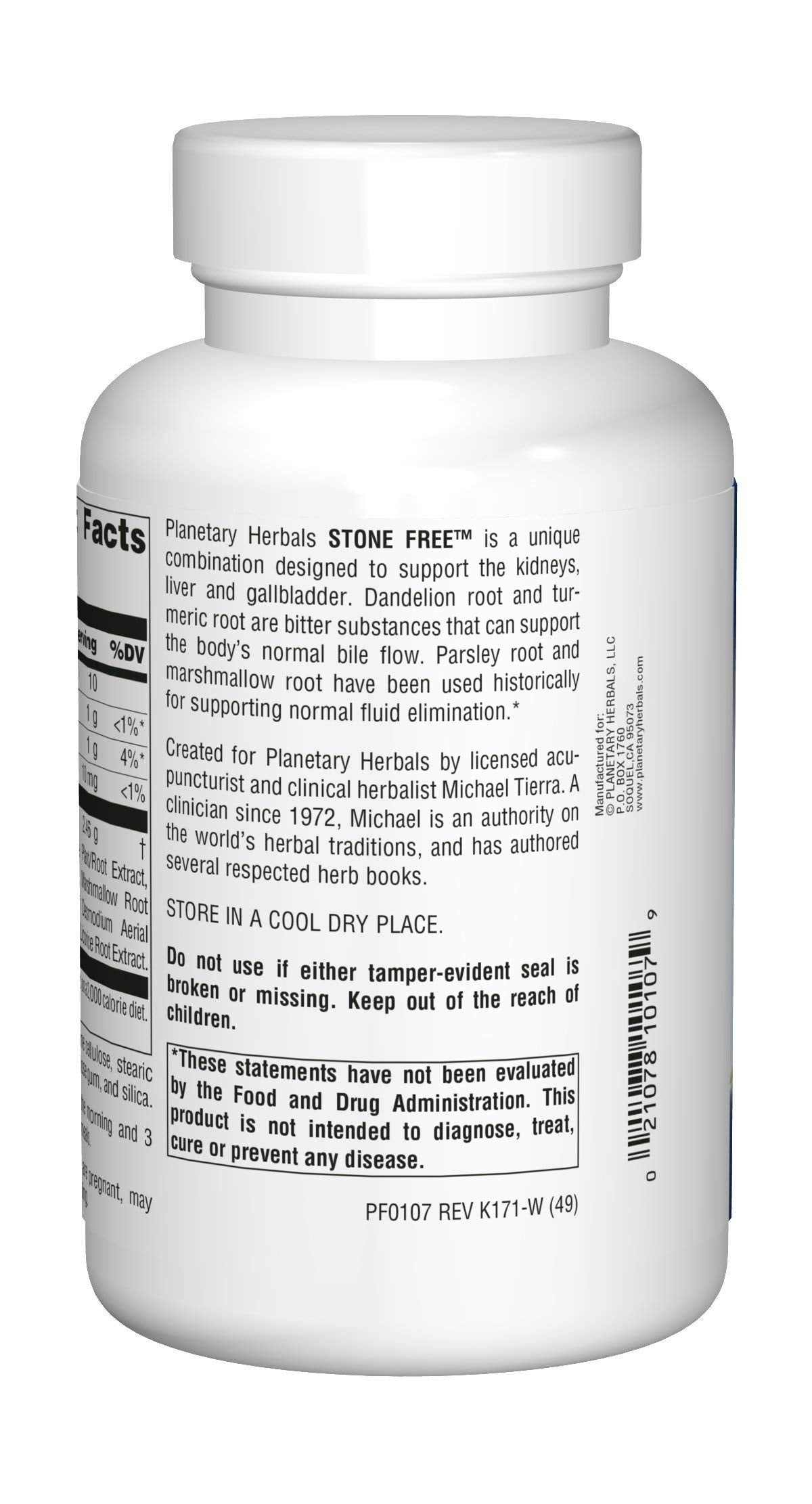 Herbal ingredients list including turmeric, desmodium, dandelion