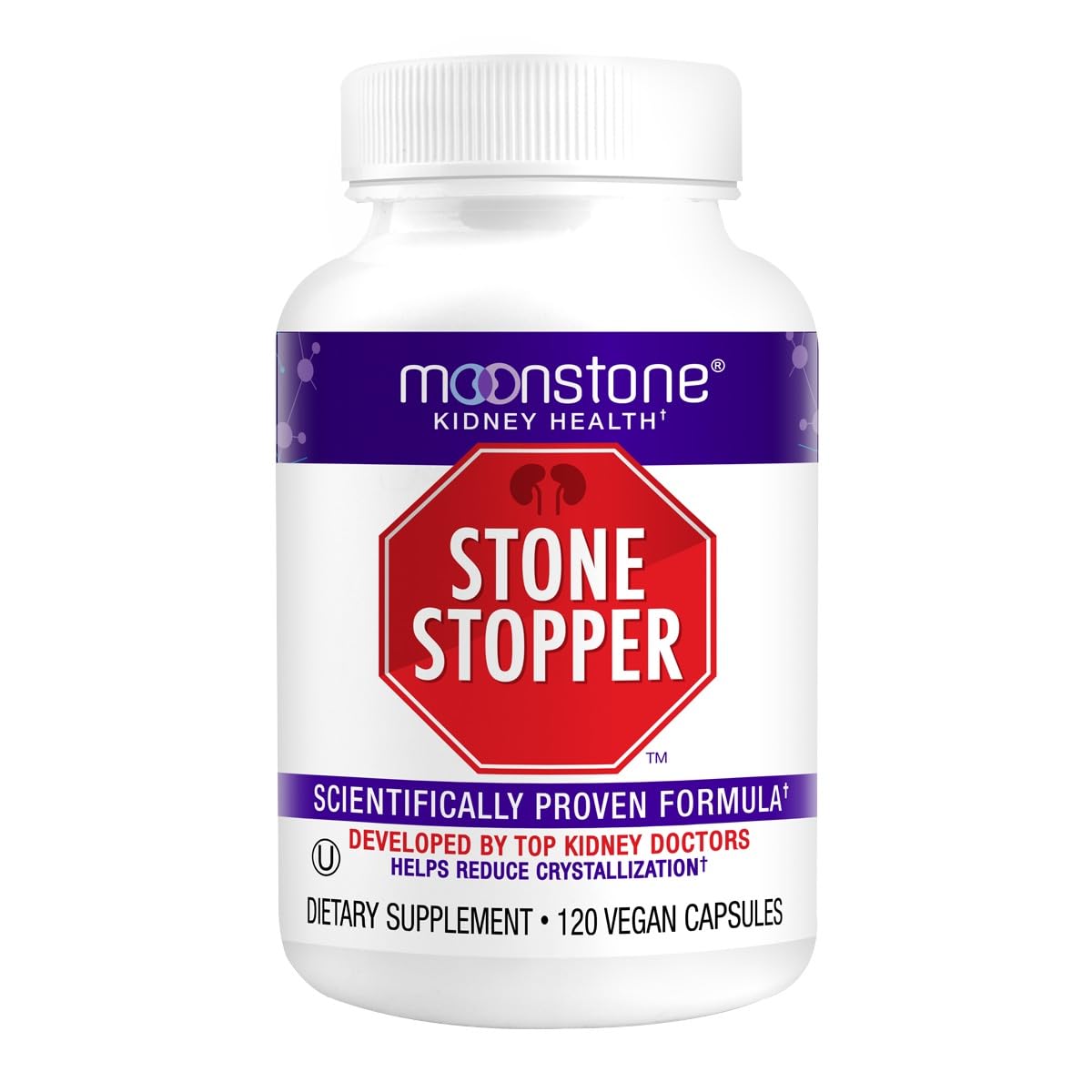 Stone Stopper Capsules bottle with label - 120 capsules for a 30-day supply