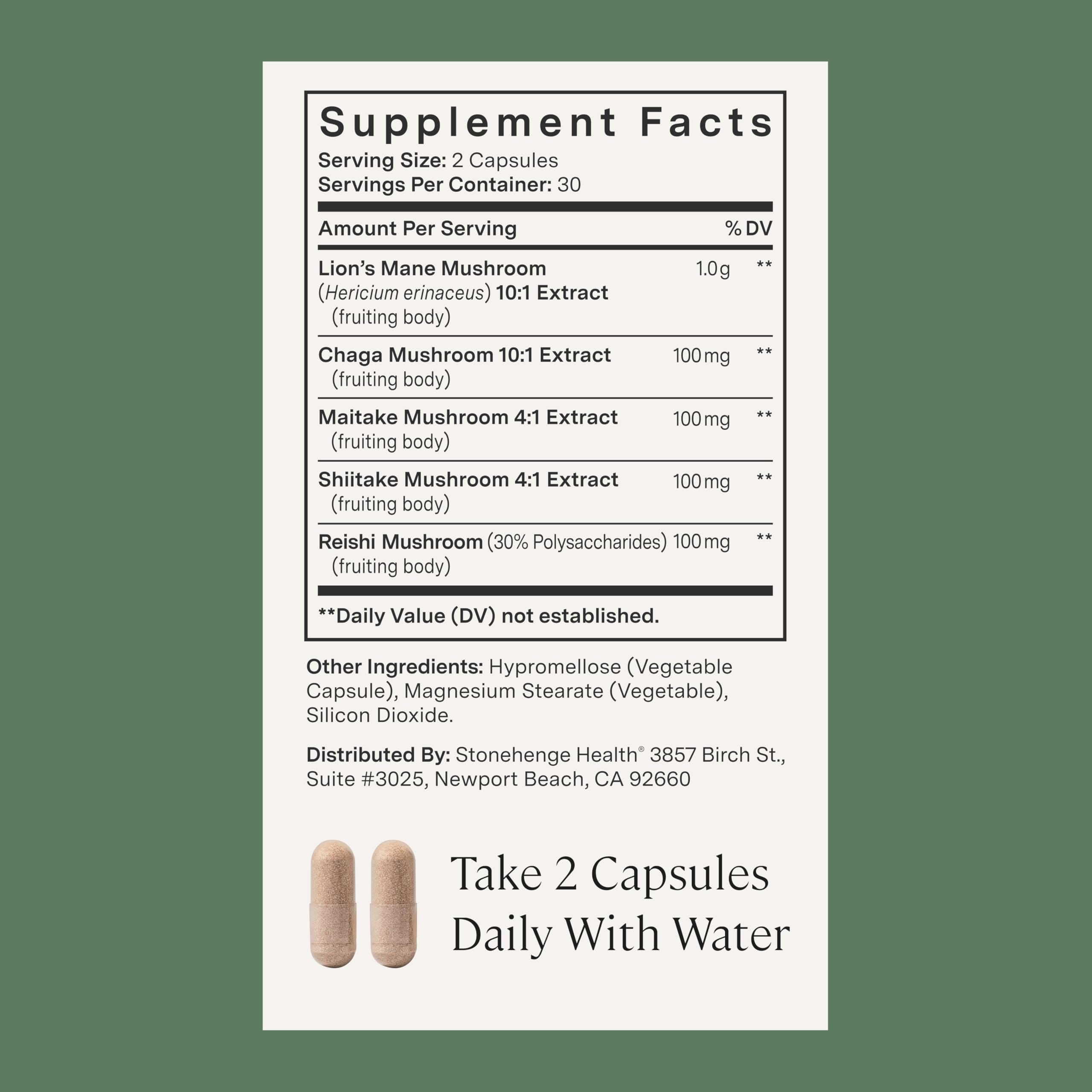 Chaga and Maitake visuals suggesting antioxidant-rich mushroom blend.