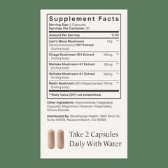 Chaga and Maitake visuals suggesting antioxidant-rich mushroom blend.