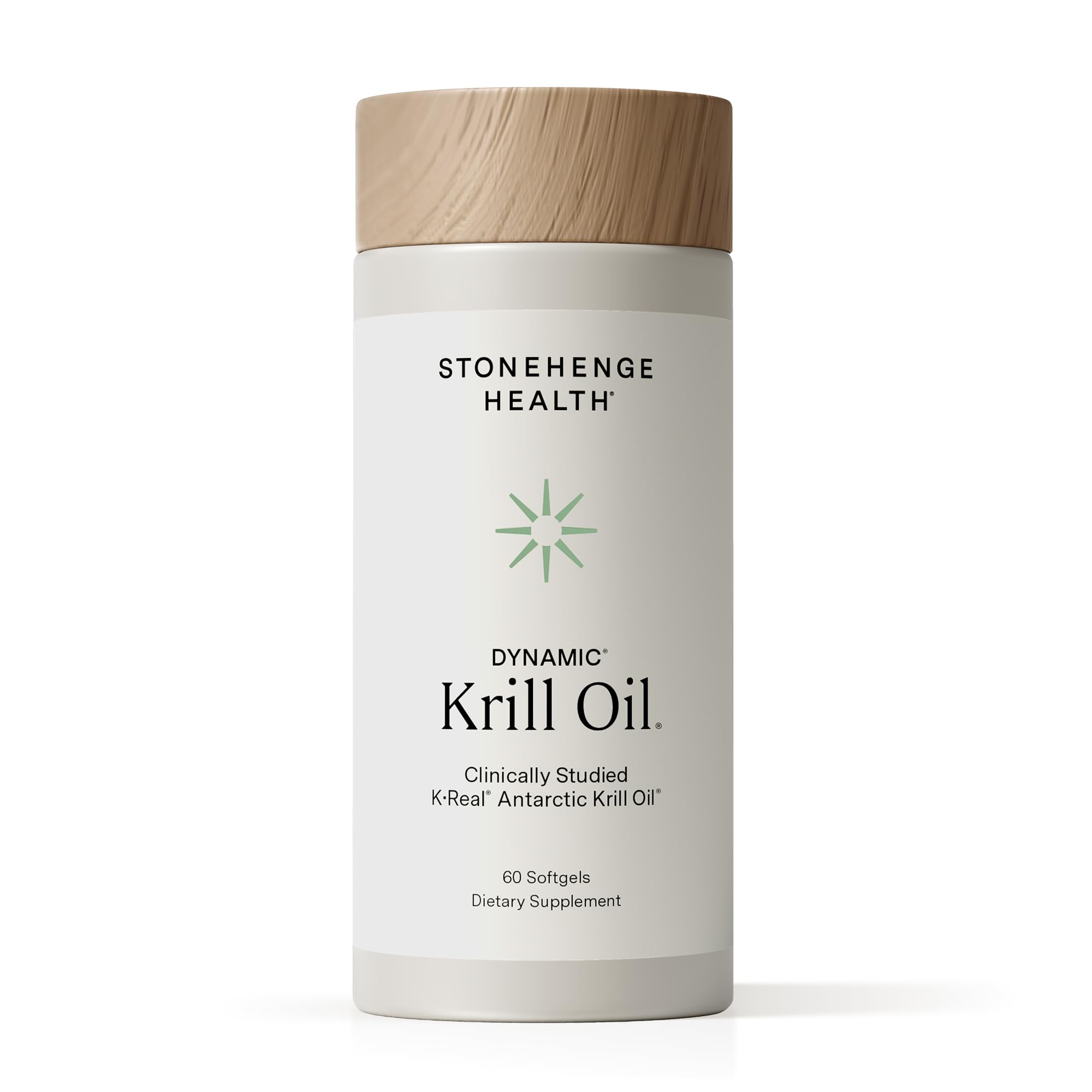 Stonehenge Health Dynamic Krill Oil bottle front; easy daily omega-3 for heart and brain support.