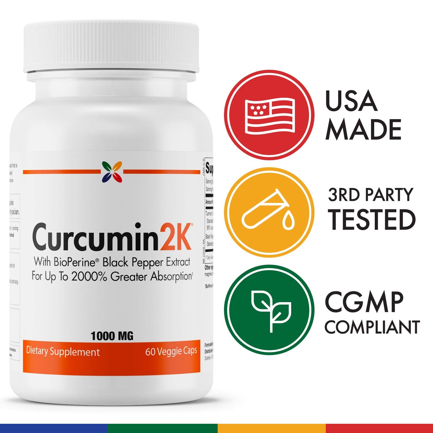 Label close-up showing Curcumin2K and Bioperine ingredients