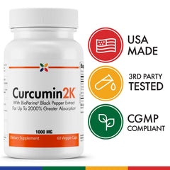 Label close-up showing Curcumin2K and Bioperine ingredients