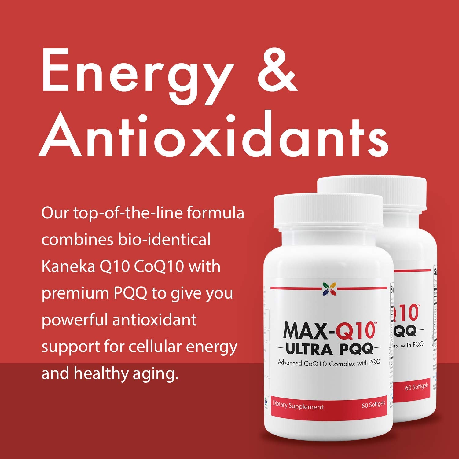 MAX-Q10 ULTRA CoQ10 with PQQ in bottle close-up
