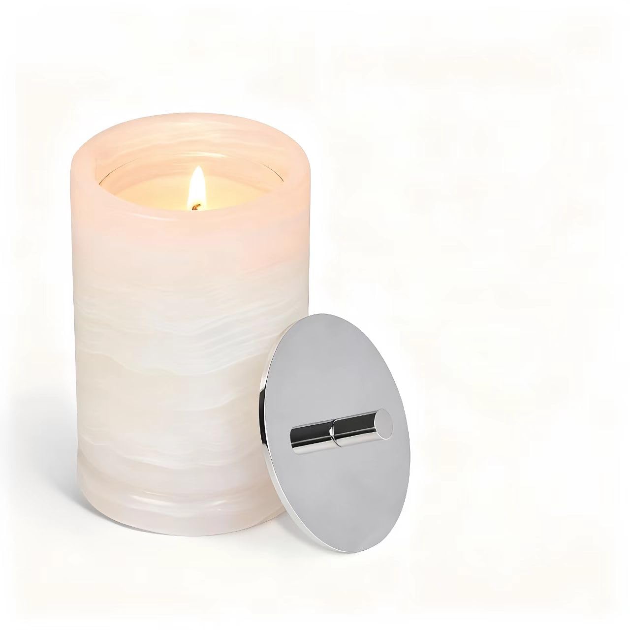 Story of Stone marble candle container close-up showing durable, elegant vessel.
