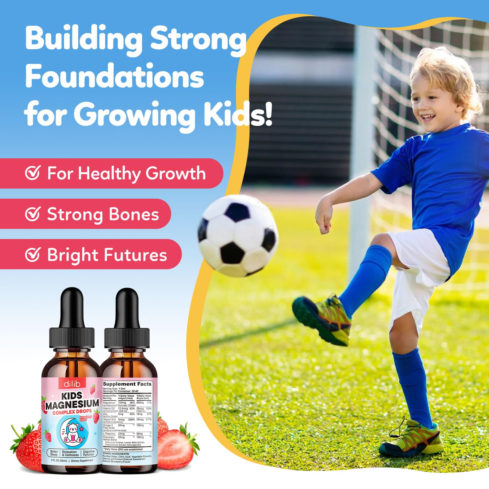 Natural strawberry flavor magnesium liquid drops for kids