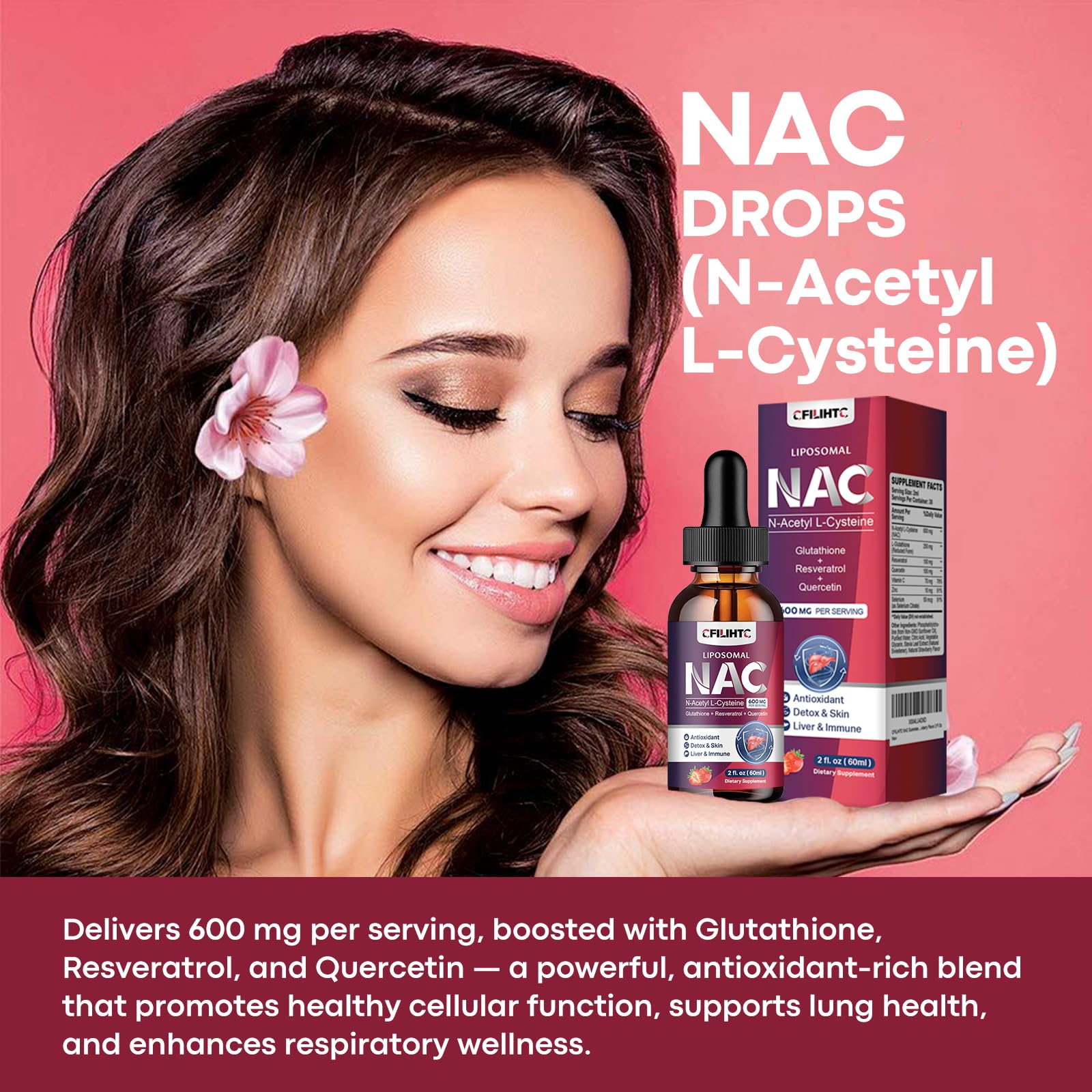 Strawberry-flavored NAC liquid drops for immune support